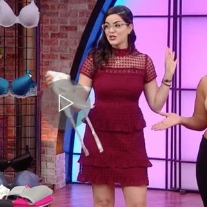 Crochet sheer tiered maroon mini dress